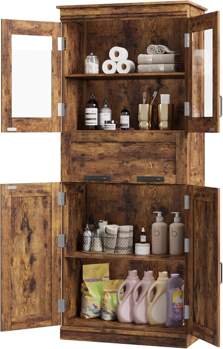 Hoge badkamerkast 60x40x170 cm – vrijstaande opbergkast voor badkamer, keuken, woonkamer – Rustiek bruin