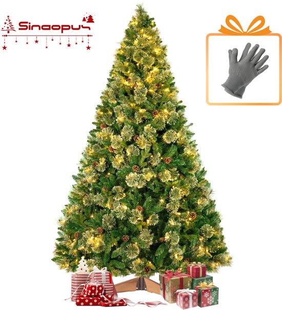 HENGMEI Kerstboom 120 cm, pvc-kunstkerstboom met 8 lichtmodi, verlichting, standaard, dennenappels, Ilex dennennaalden, dichte takken, kerstboom 74 cm