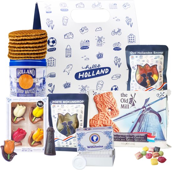 Holland tas Dutch Moment - Kerstpakket - Cadeaupakket - Cadeauset - Cadeaupakket met Hollandse cadeautjes o.m. Stroopwafels - Mokumdrop - Gouda Biscuits