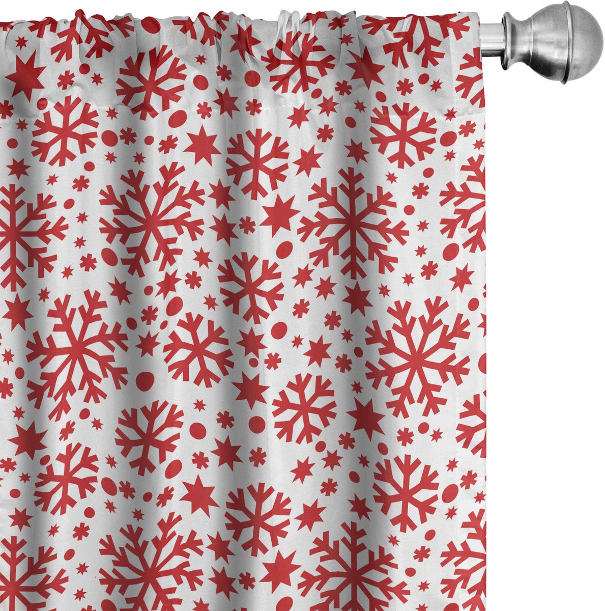 ABAKUHAUS Sneeuwvlok Gordijnen – 2x75x175 cm – Mikrofaser – rood-wit