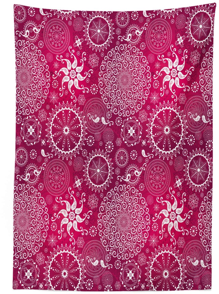 ABAKUHAUS Mandala Tafelkleed 140x170 cm – Magenta/Wit, Satijn
