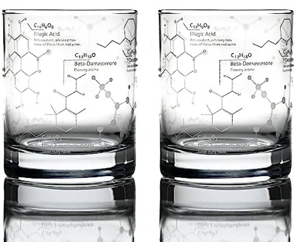 Whiskyglazen Set van 2 - 10oz Tumbler met Geëtzte Whisky Chemie Moleculen