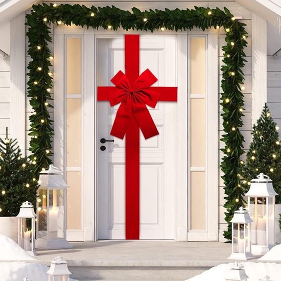 Foto: Rode deurstrik kerst deurstrik 420 200 cm kerstlint voor deur kerststrik kerstdecoratie rode kerststrik feestelijke decoratie deurversiering geschikt voor festivals boom open haard toegangsdeur feestaccessoires rood