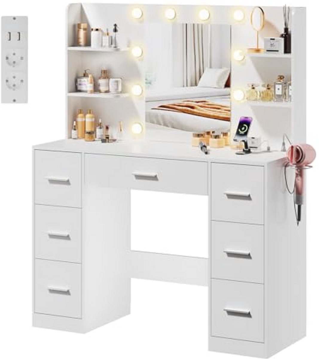 Groot Make-up Tafel met Verstelbare LED Spiegel en Verlichting - Modern en Functioneel