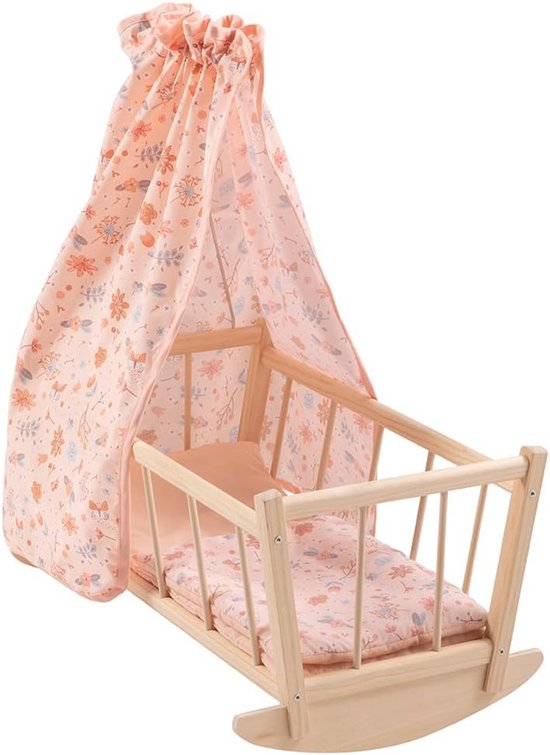 Houten Poppenbedje met opberglade | Roze met wit | Small Foot Design