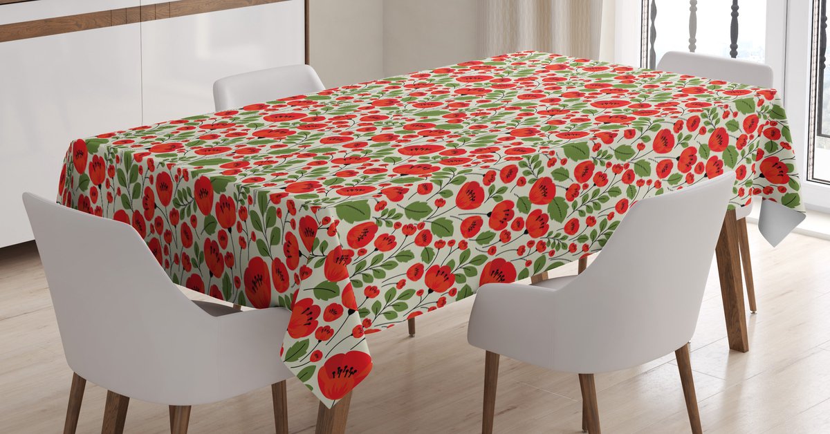ABAKUHAUS Mohn Tafelkleed – Beige/Groen/Rood, 140×170 cm