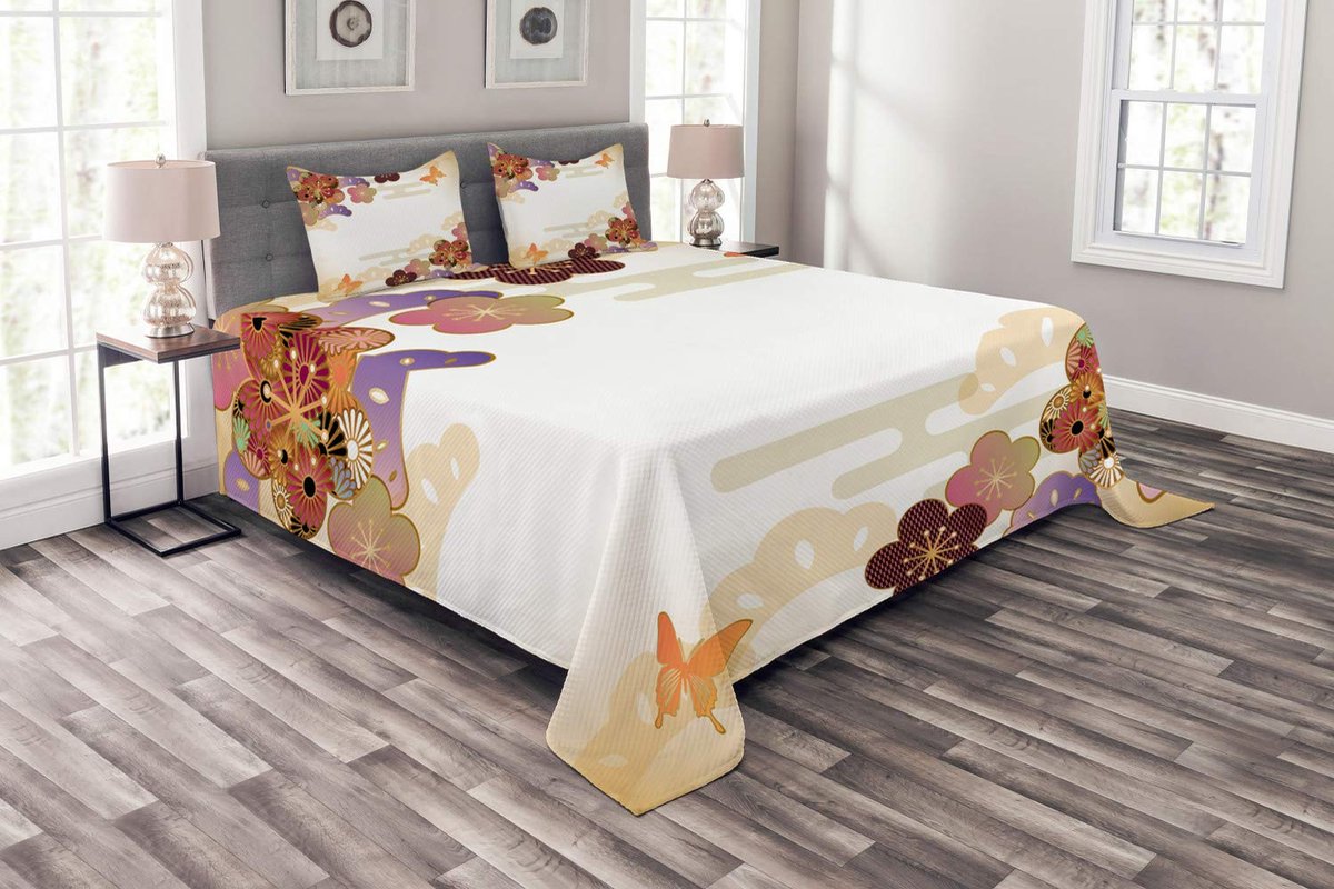 ABAKUHAUS – Japanse bedsprei-set – 264x220 cm – veelkleurig – 2 kussenslopen