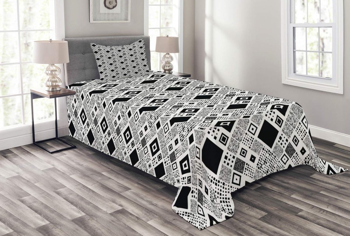 ABAKUHAUS Zwart-wit bedsprei-set 170x220 cm – kussenhoes 75x50 cm