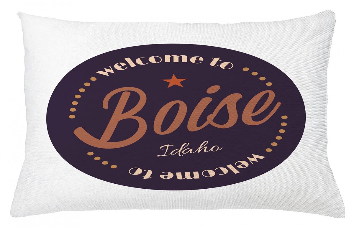 ABAKUHAUS Idaho Kussenhoes – Boise-stad-logo – Dubbelzijdig bedrukt – 65x40 cm – Donkerpaars/Wit/Gember