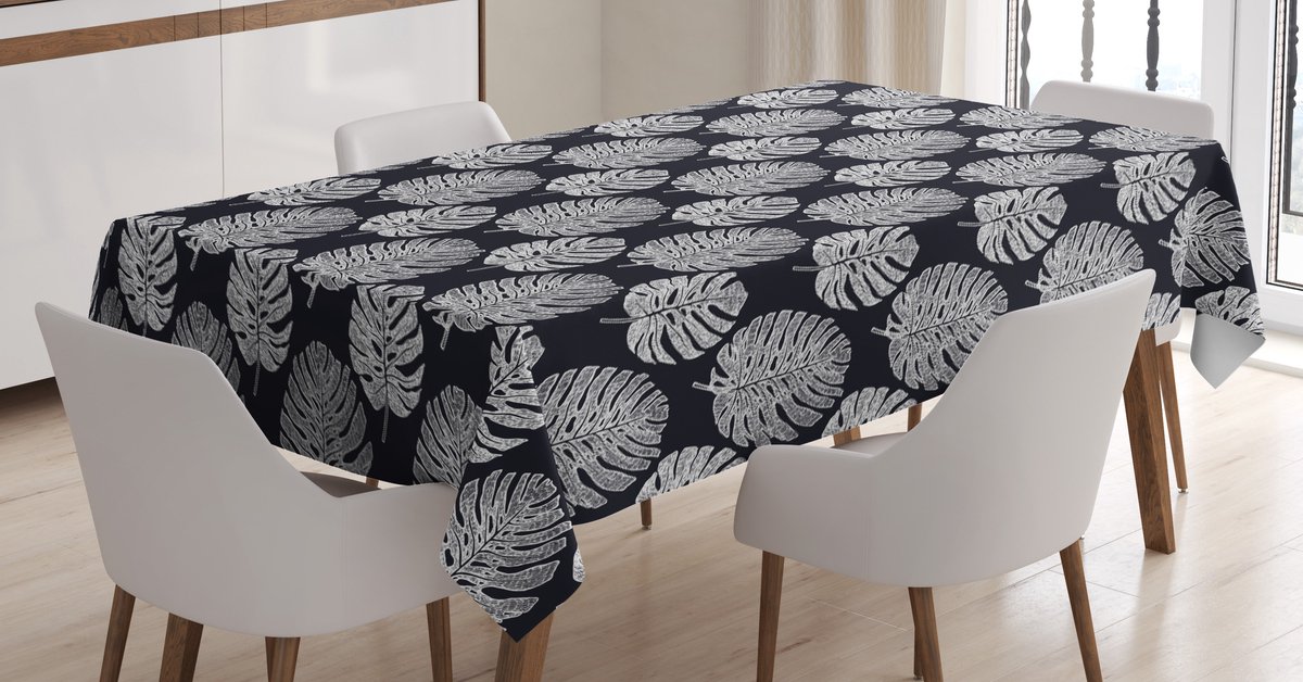 ABAKUHAUS Philodendron tafelkleed – Charcoal Wit 140x170