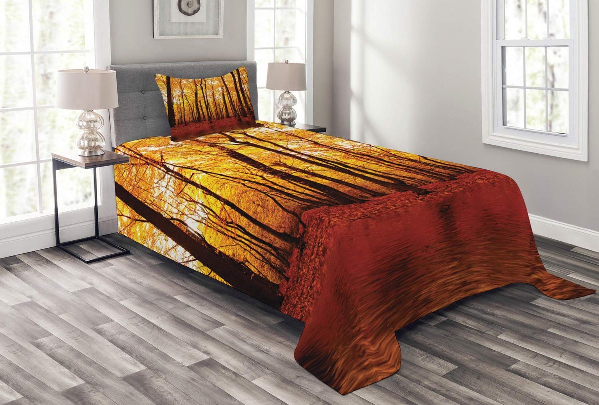 ABAKUHAUS natuur deken-set – dagdekbed + kussenhoes – 170x220 cm – bruin/oranje