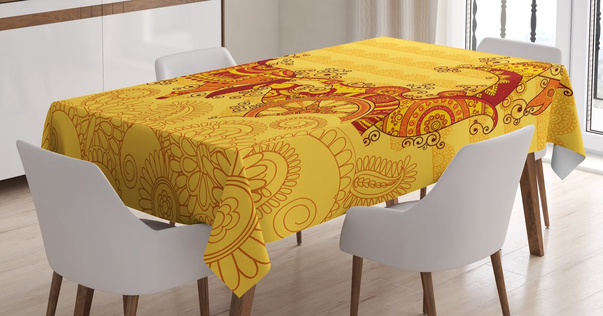 ABAKUHAUS Tafelkleed – Folklore-ontwerp 140x170 cm – Marigold & Ruby, wasbaar