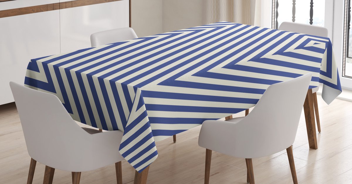 ABAKUHAUS Geometrische Tafelkleed – Driehoek & Strepen – 140x200 cm – Donkerblauw/Wit