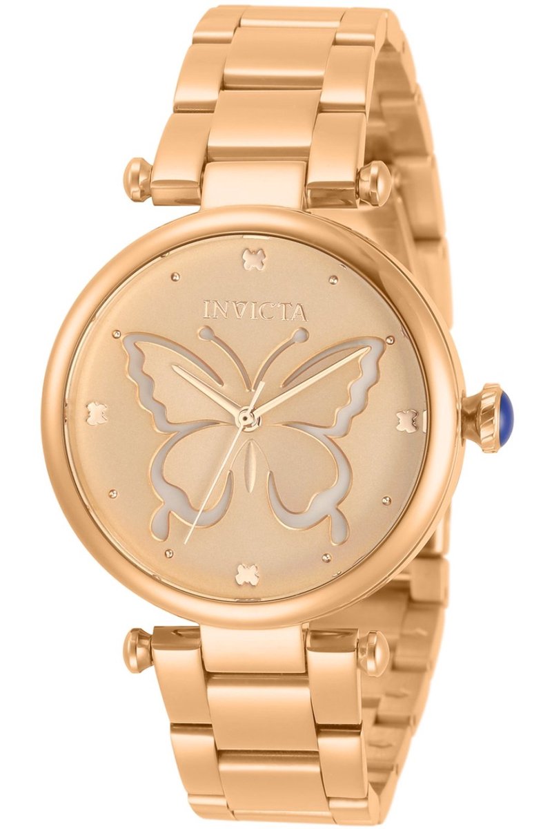 Invicta Wildflower 33234 Dames Horloge - Waterdicht - Analoog - Quartz Uurwerk - Roestvrij Staal met rosegouden Wijzerplaat - 36mm
