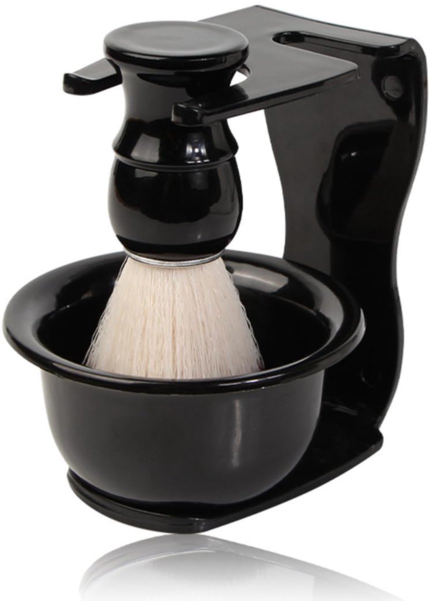 Scheerkwast set - Scheerkwast & kom & kwastenhouderset - Klassiek scheerkwast voor mannen - Scheerset - Zwart