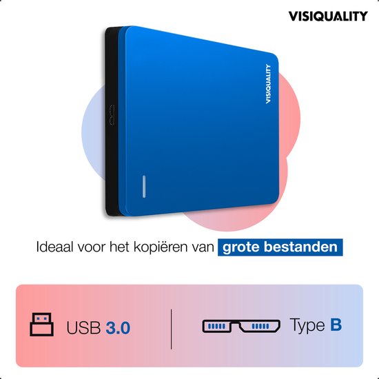 VisiQuality High-Speed Externe Harde Schijf 1 TB - Draagbare Harde Schijf USB 3.0 - Voor Windows & Mac - Xbox & PS4 games - Compact - Met handleiding - Blauw — afbeelding 4