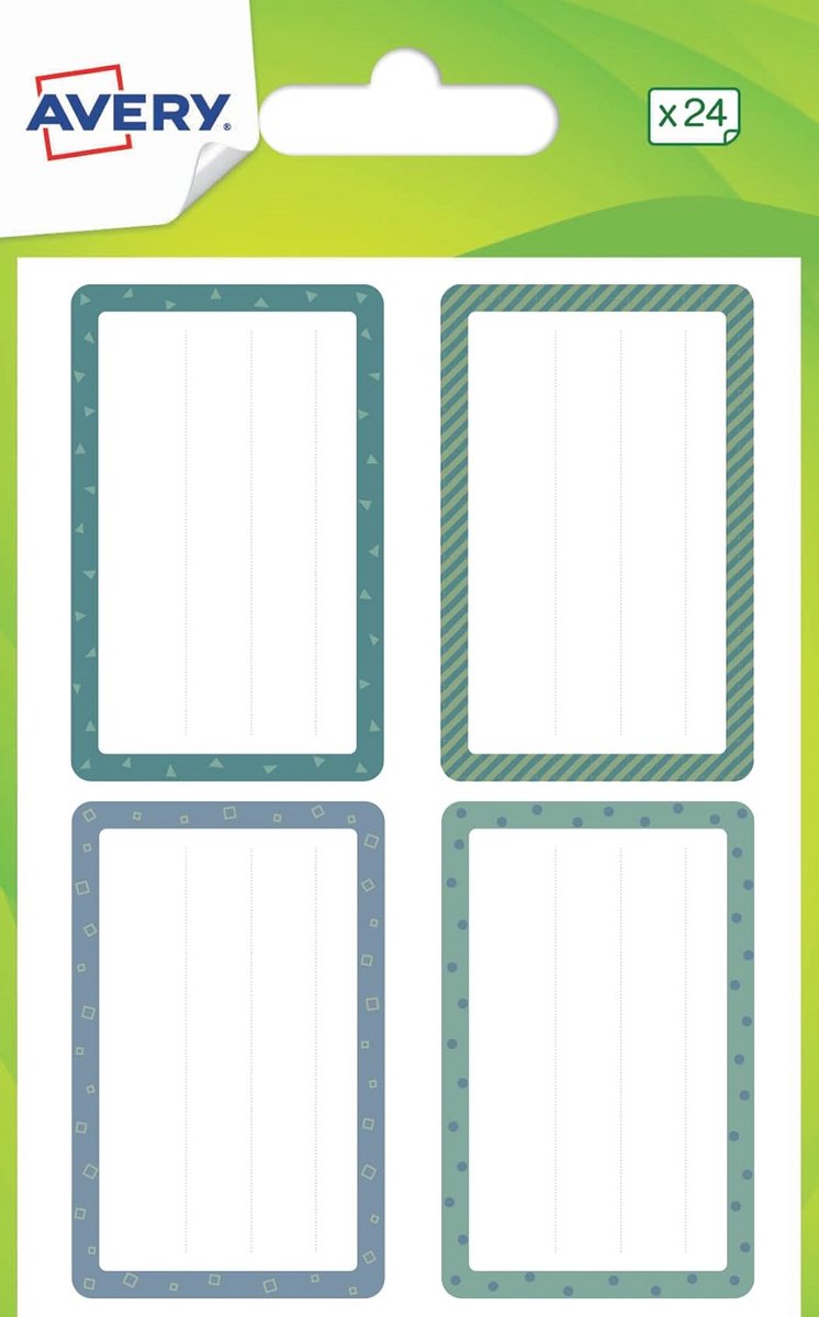 Schoollabels Zak met 24 Stuks in Blauw/Groen Motief - 36x56 mm