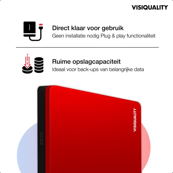 VisiQuality High-Speed Externe Harde Schijf 1 TB - Draagbare Harde Schijf USB 3.0 - Voor Windows & Mac - Xbox & PS4 games - Compact - Met handleiding - Rood van Merkloos — afbeelding 4