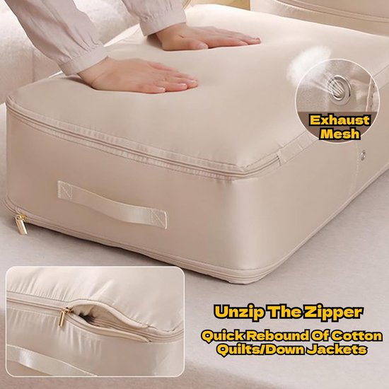 Housse de rangement à compression double couche avec fermeture éclair - Gain de place pour kussen, couettes, matelas, armoires de voyage, dortoirs, camping-cars, mariages, maison, linge de lit, bleu - 54 x 42 x 60 cm