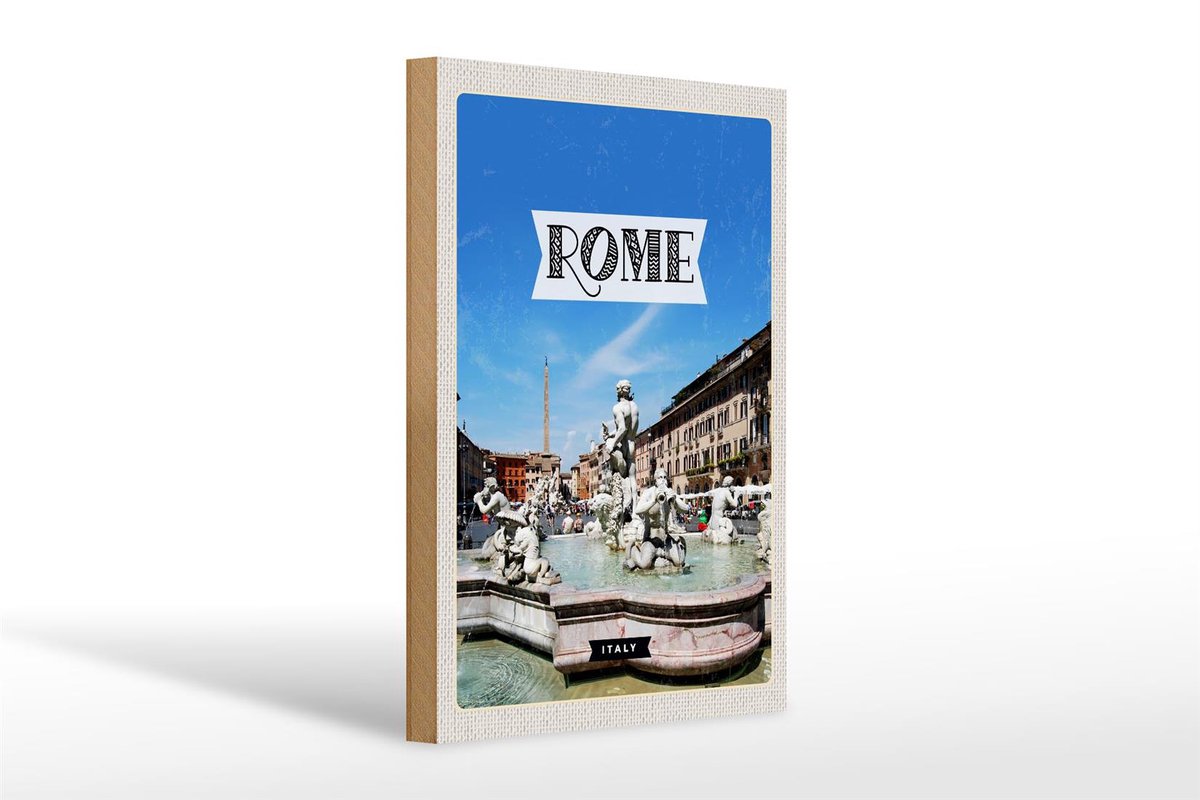 Femer Holzschild Reise 20x30cm Rom Italien Brunnen Skulptur Urlaub