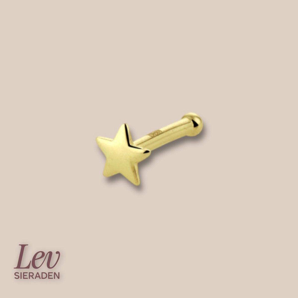 Lev Sieraden - 14k Gouden neus piercing met 3x3mm ster - Stud piercing - Neus piercing
