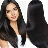 Frazimashop- Perruque brésilienne Remy - 24 pouces couleur brun foncé cheveux humains raides - 100% vrais hair humains 13x4 perruque avant en dentelle