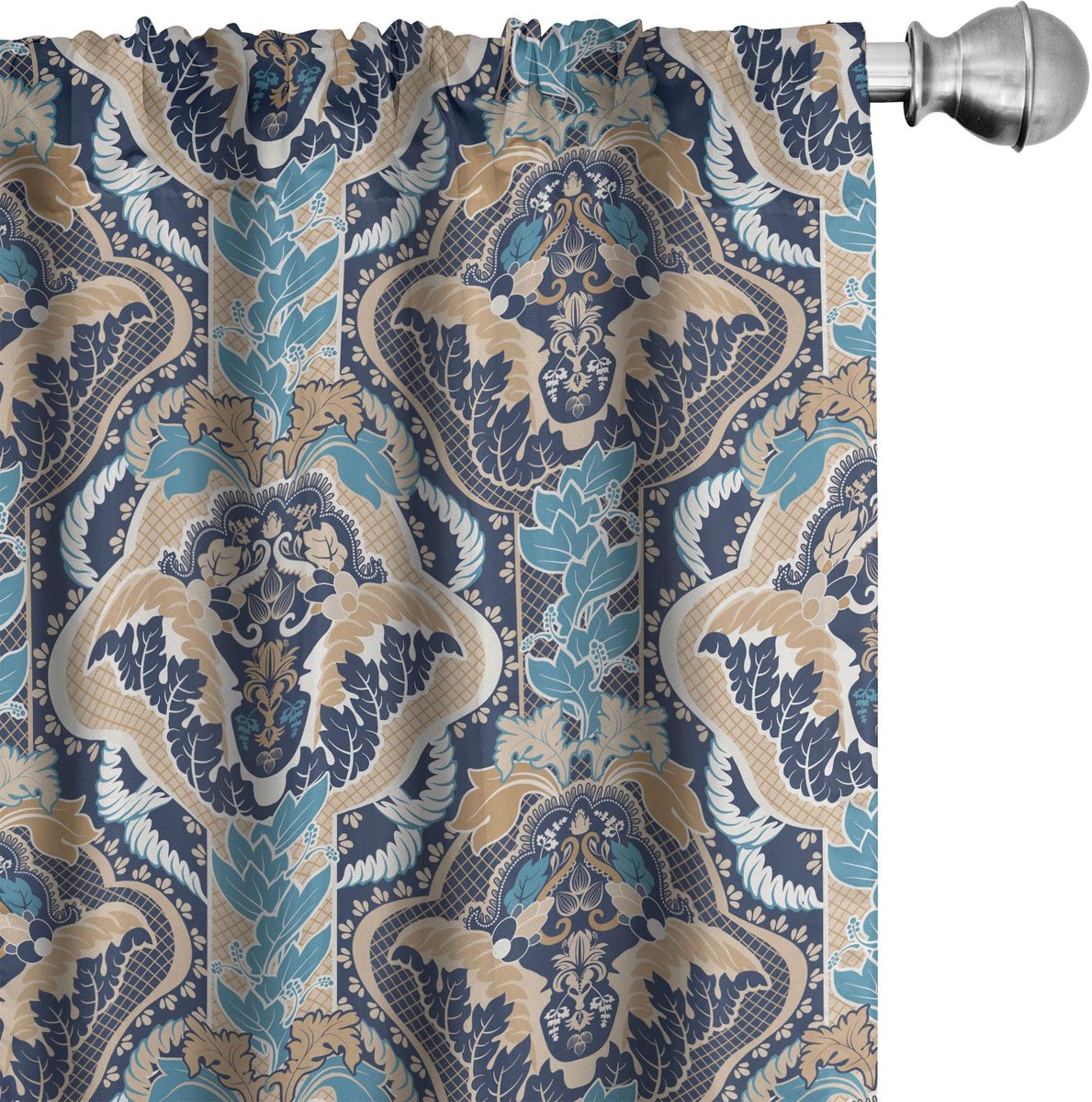 ABAKUHAUS 2x75x225 cm Gordijnen – Microfaser – Geometrisch Bleek en donkerblauw beige