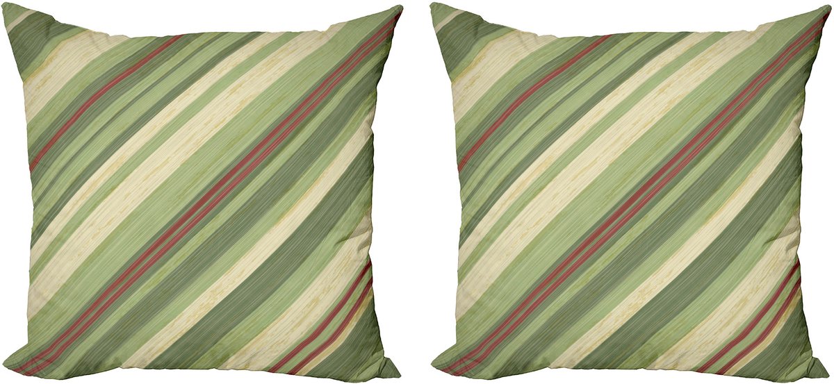 ABAKUHAUS Dekokussenhoes 2x50x50 – Diagonale Strepen – Crème Groen Rood