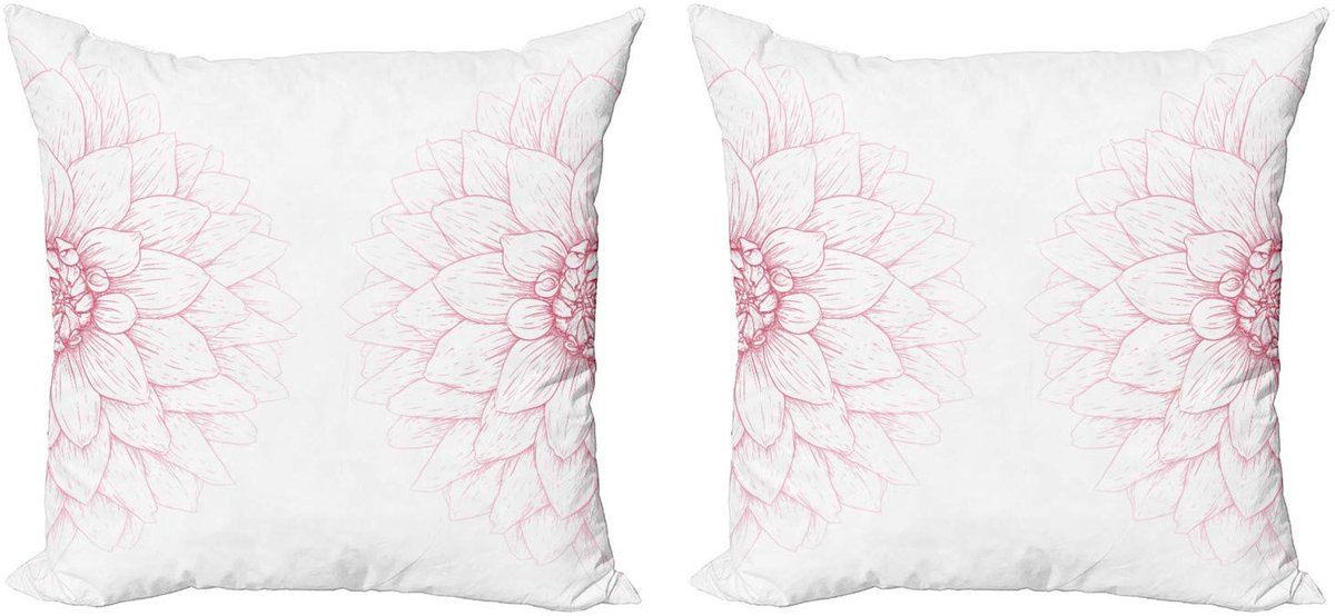 ABAKUHAUS Dahlia-bloem kussenhoezen – set met 2x45x45 cm – wit/roze