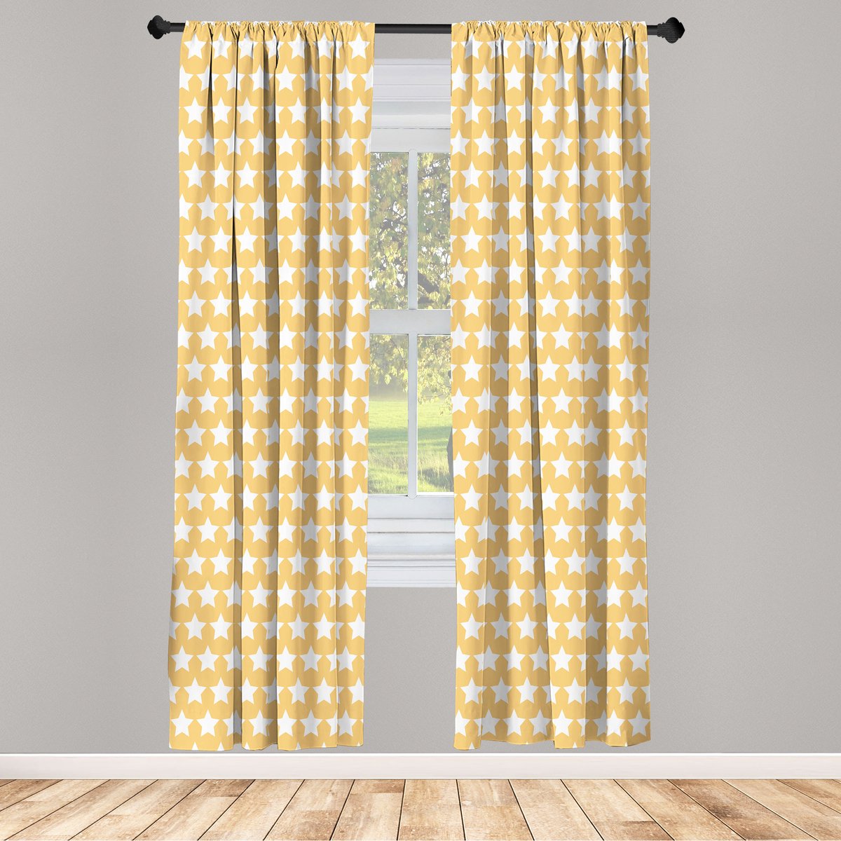 ABAKUHAUS Raamgordijnen – Retro Sterren – 2-panelen 75x175 cm Abrikoos crème