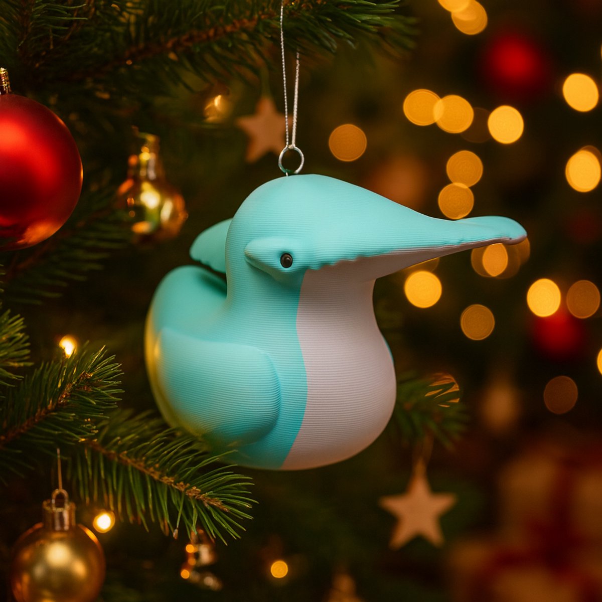 TheDuckSpecialist – Kleine Hamerhaai Eend Kersthanger – 3D-geprint PLA Ornament – Unieke Kerst Decoratie