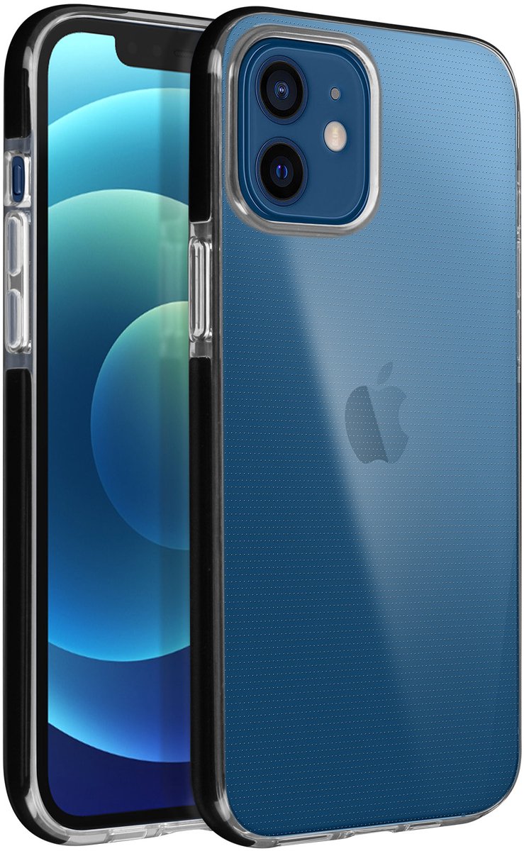 Akashi, Hoesje Geschikt voor Apple iPhone 12 / 12 Pro Flexibel Chroom Contour, Zwart