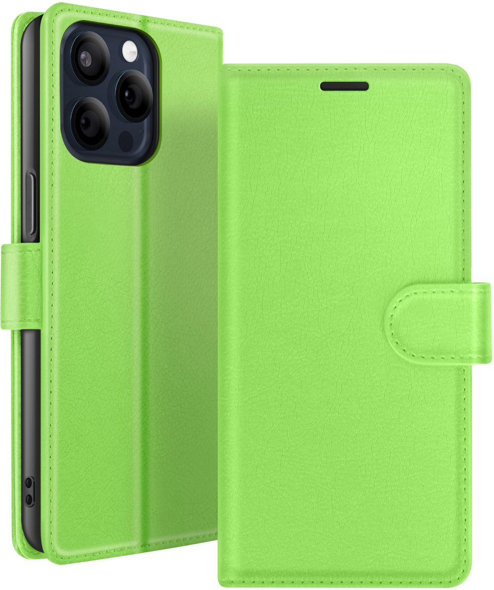 Zanae, Hoesje geschikt voor iPhone 15 Pro Max - Wallet Case & Magneetsluiting, Groen