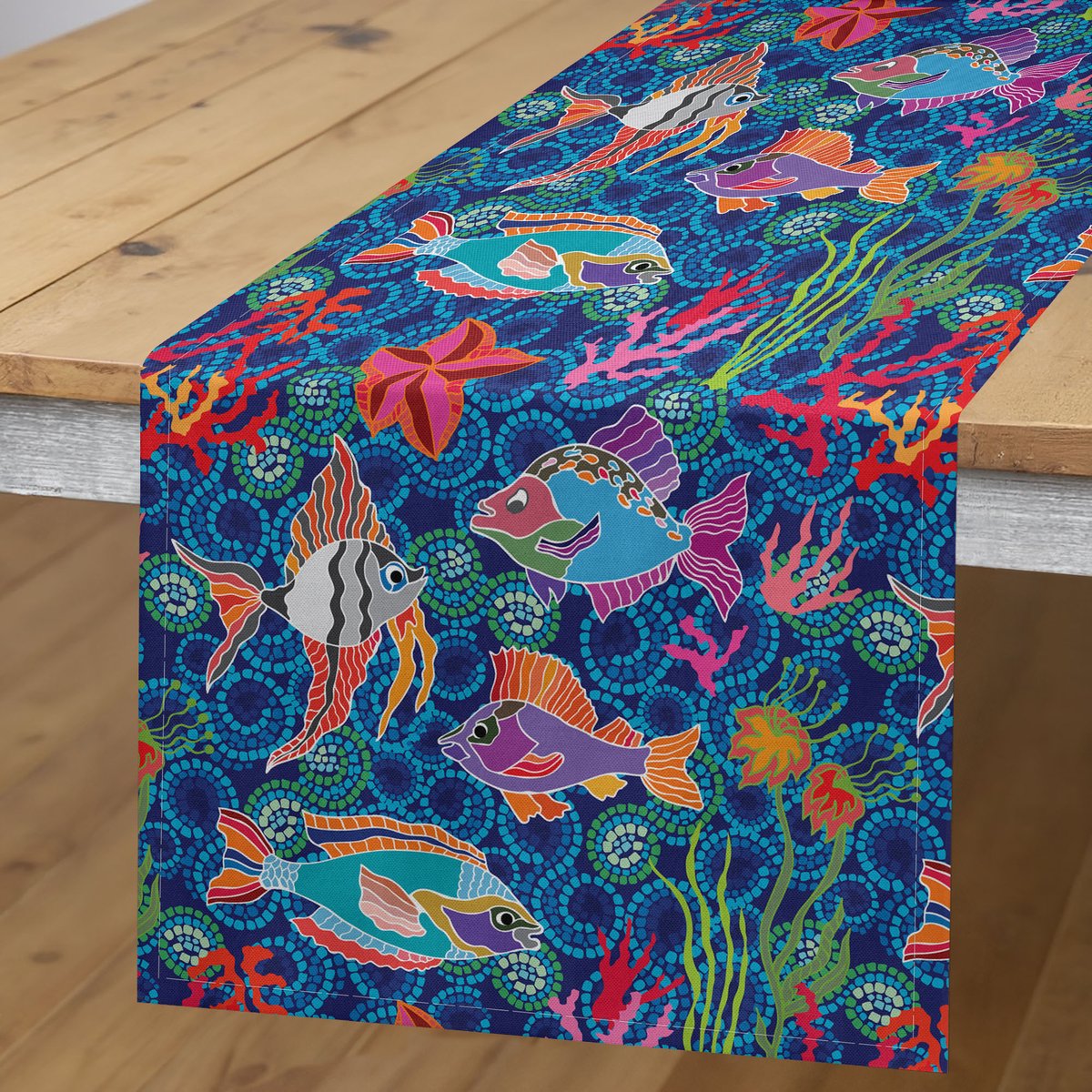 ABAKUHAUS Tafelrok – marineblauw en roze, 40×180 cm, polyester