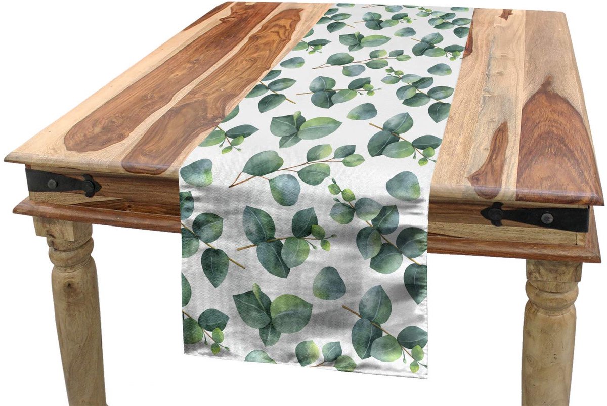 ABAKUHAUS Blad-tafelloper – Aquarel Eucalyptus – 40×300 cm – Polyester