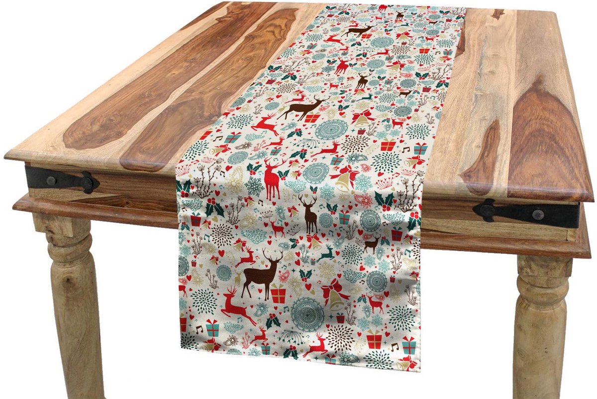 ABAKUHAUS Tafelrunner – 40×225 cm – petrolblauw/bruin – kerstmotieven