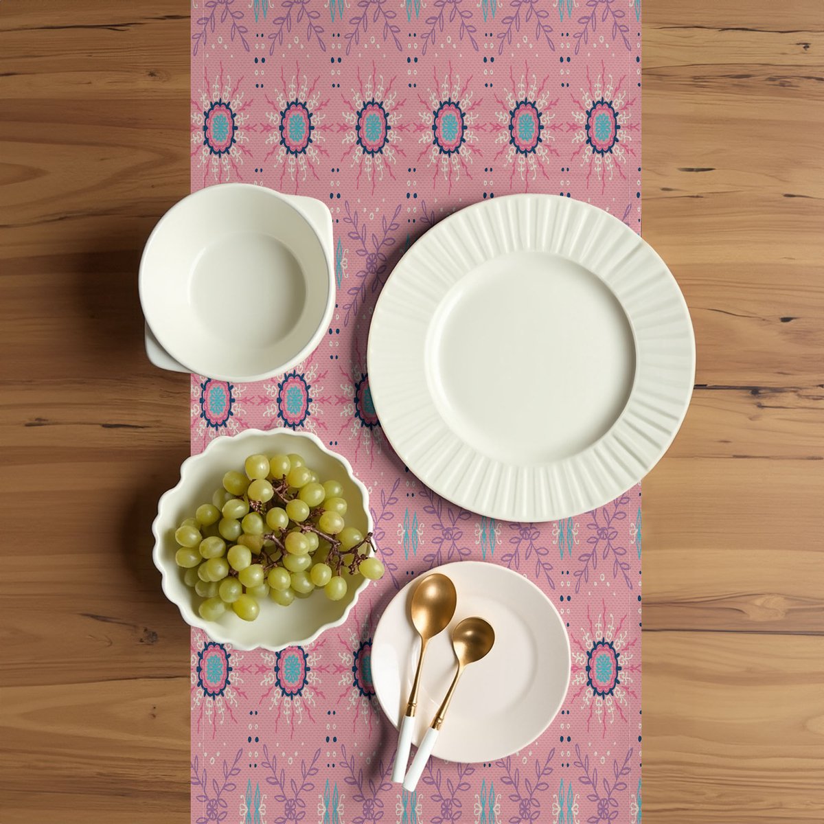 ABAKUHAUS Tafelloper – Voorjaarsmotief 40x225 cm – Lichtroze