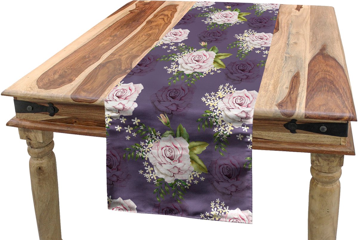 ABAKUHAUS Tafelloper – 40x180 cm, Roze & Pale Aubergine, Machinewasbaar