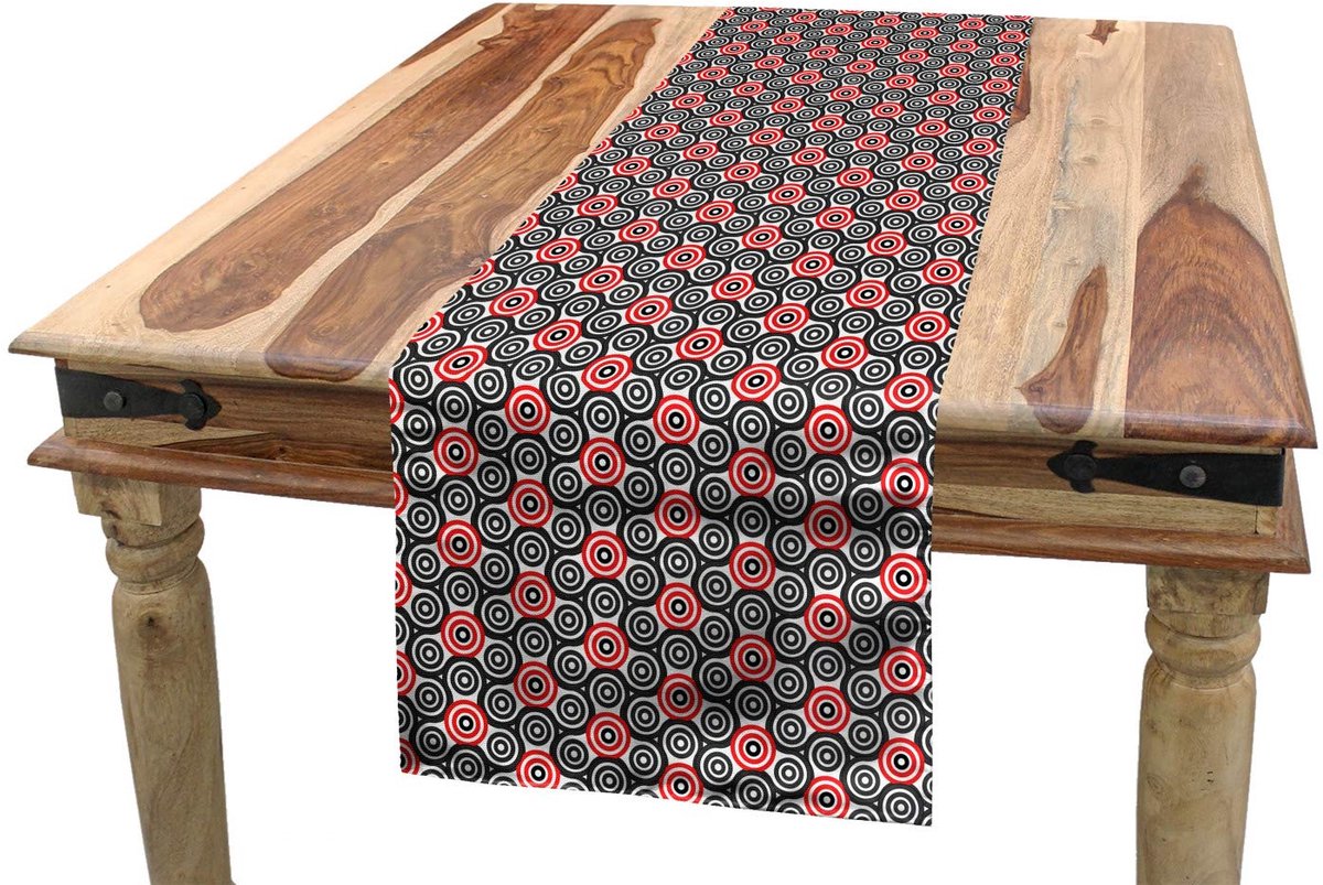 ABAKUHAUS Geometrische Tafelloper – 40x300 cm – Zwart/Rood