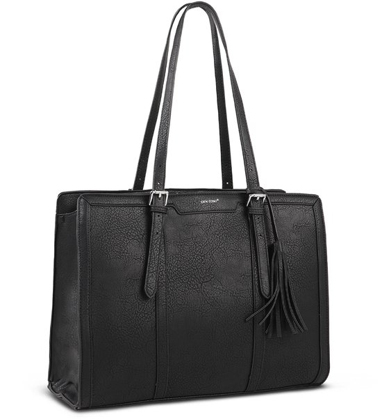 TAN.TOMI Sacs à main pour femme - Sac shopping pour femme avec fermeture éclair - Sac de travail - Sac pour ordinateur portable 15,6 pouces - Sac à bandoulière - Sac d'école - Convient pour A4 - Zwart