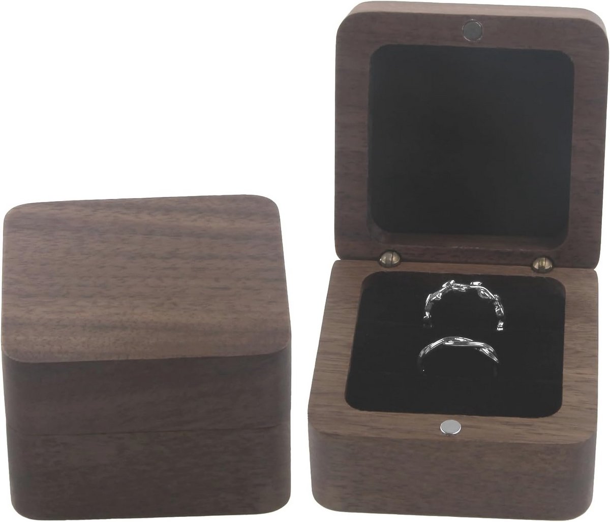Handgemaakte Houten Ringendoos met 2 Sleuven voor Verloving en Huwelijk