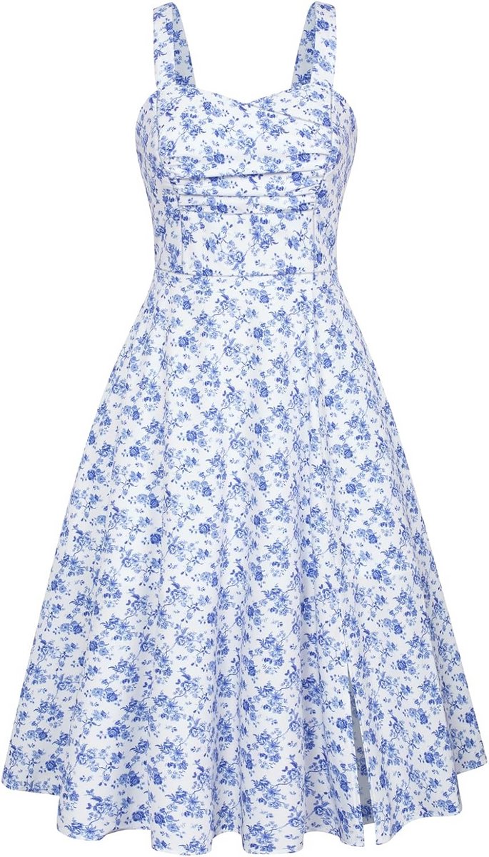 Midi-jurk dames jaren '50 | Mouwloos A-lijn vintage cocktailjurk