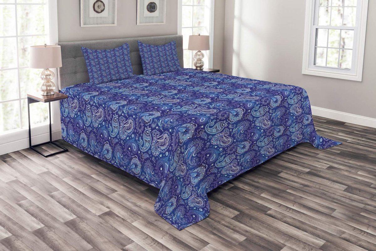 ABAKUHAUS Paisley Dekbedovertrekset – 220x220 cm – Blauw/Donkerviolet