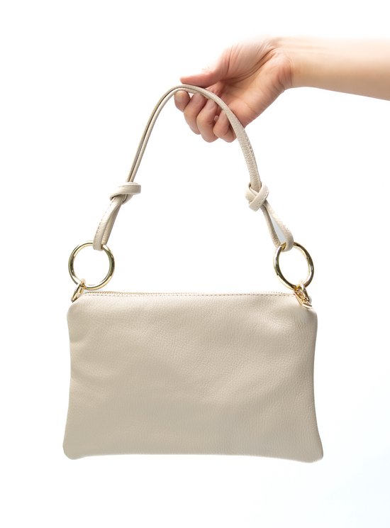 Crossbody Tas- Goud- Clutch- Handtas- Dames schoudertas- Effen- Leer- 1 extra rits vakken - Stijlvol en Functioneel - Accessories Junkie Amsterdam- Beige