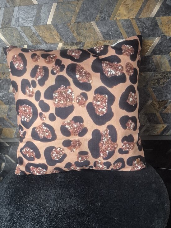 Sierkussen Eviva Home Deco Sparkle - 40 x 40 cm - Imprimé léopard Luxe à Glitter - Décoration intérieure Glamour