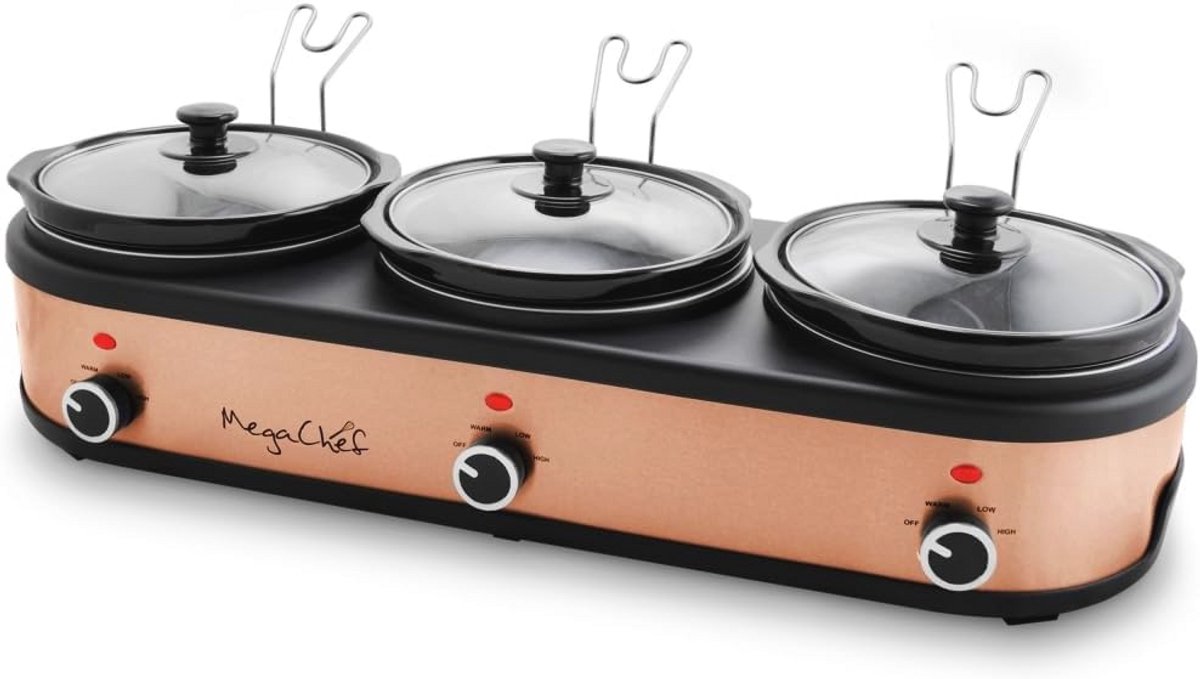 Drievoudig Slowcooker en Buffetserver met Keramische Pannen - 2,5 Liter