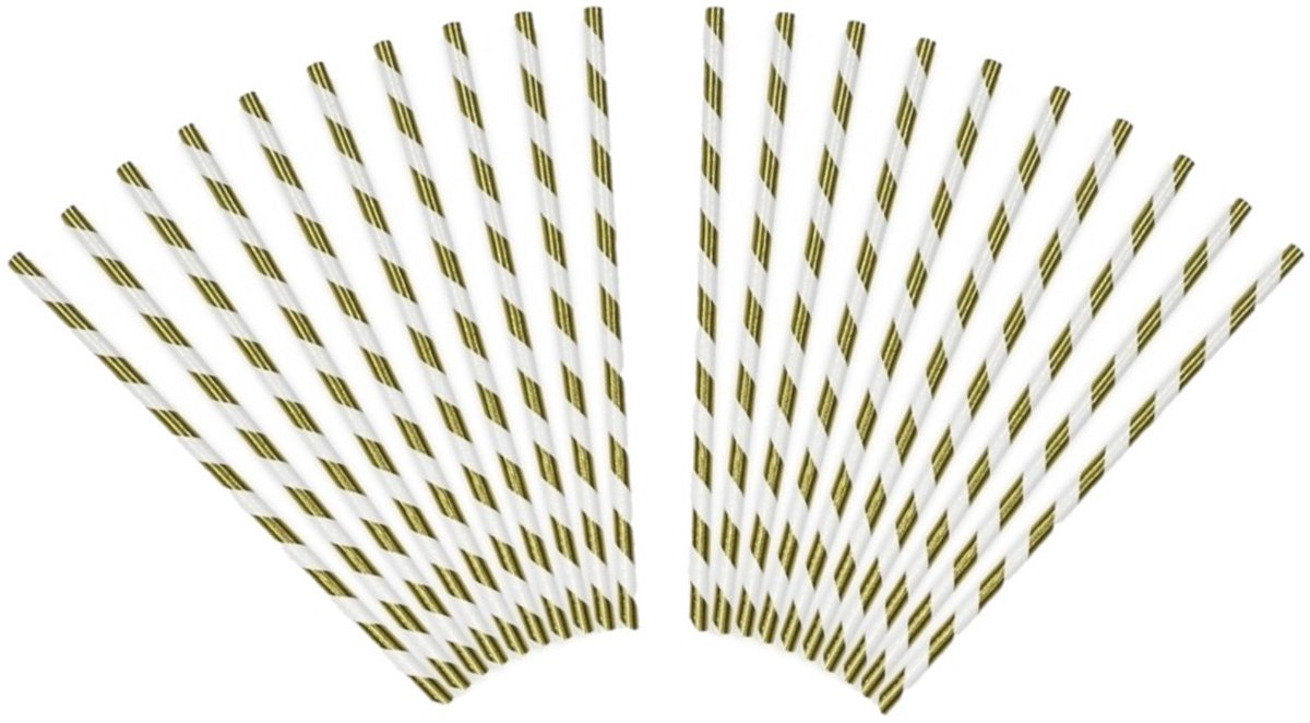 Gestreepte rietjes van papier - goud/wit - 40x stuks - Verjaardag party drinkrietjes