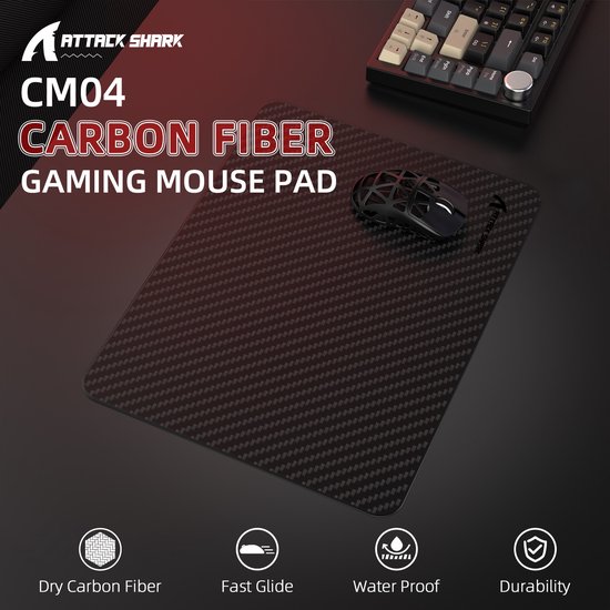 ATTACK SHARK CM04 Carbon Fiber eSport Gaming Mousepad - Ultradun ontwerp - 36*28 CM - Koolstofvezel
