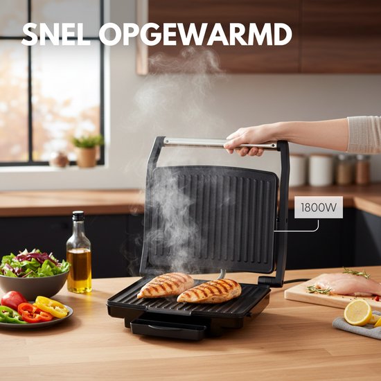 Tosti Apparaat XL voor 4 Tosti's met Temperatuurregeling - Grill IJzer - Contactgrill - Apparaten - Uitklapbaar - COOK-IT