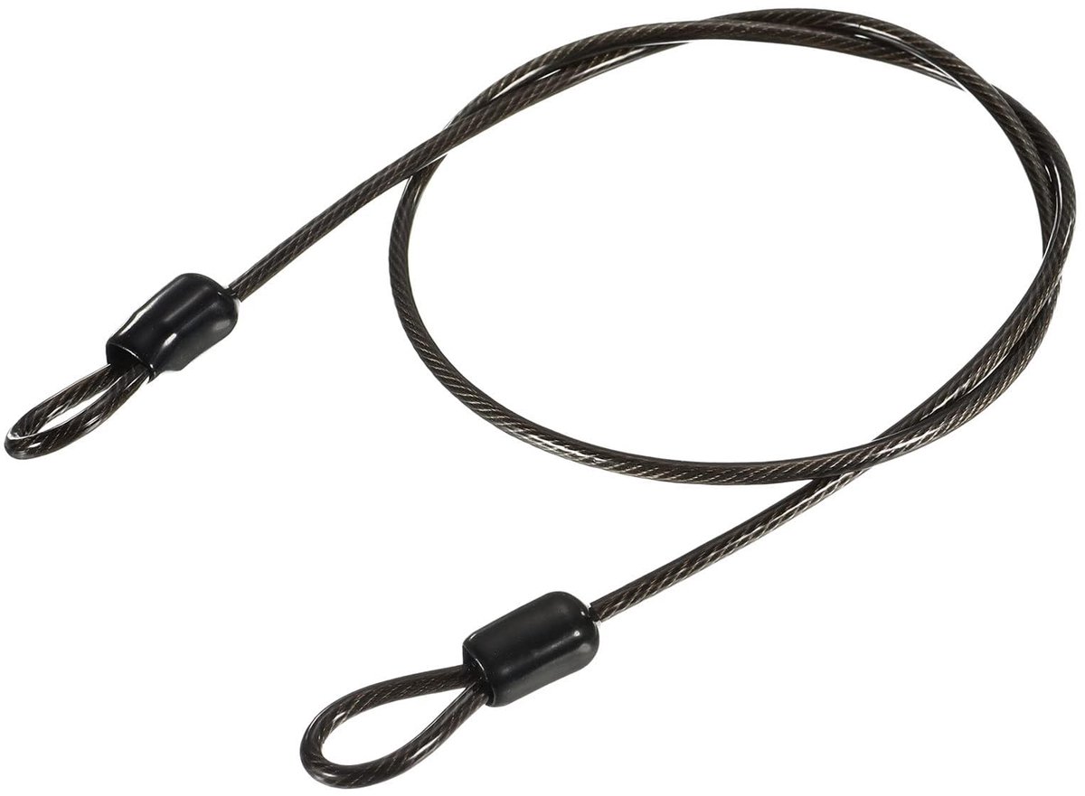 1 stuk stalen veiligheidskabel. 2.5 mm x 1.5 m gecoat. veiligheidskabelkabel met dubbele lus. flexibele beveiligingskabelslot voor fiets. bagage. reizen en buitengebruik. zwart